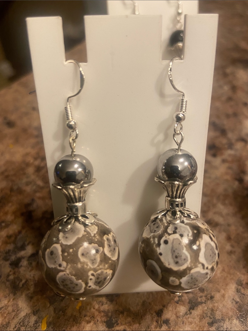 Handcrafted Gray and Silver Bead Drop Earrings - Women Jewelry